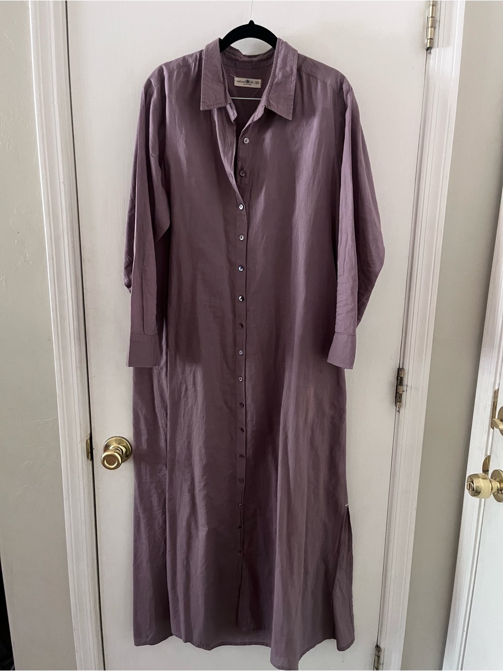 NATURAL LIFE Long Button-Front Maxi Shirt Dress in Mauve
